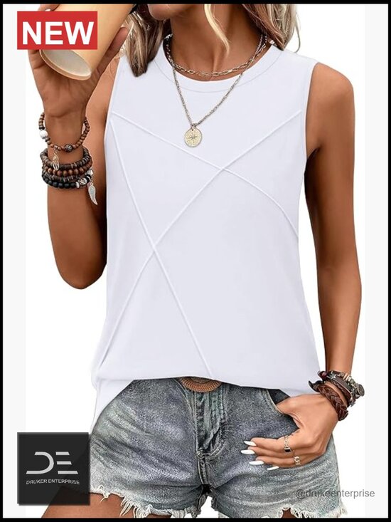 Tops - Sleeveless Crewneck Loose Fit Tank Top